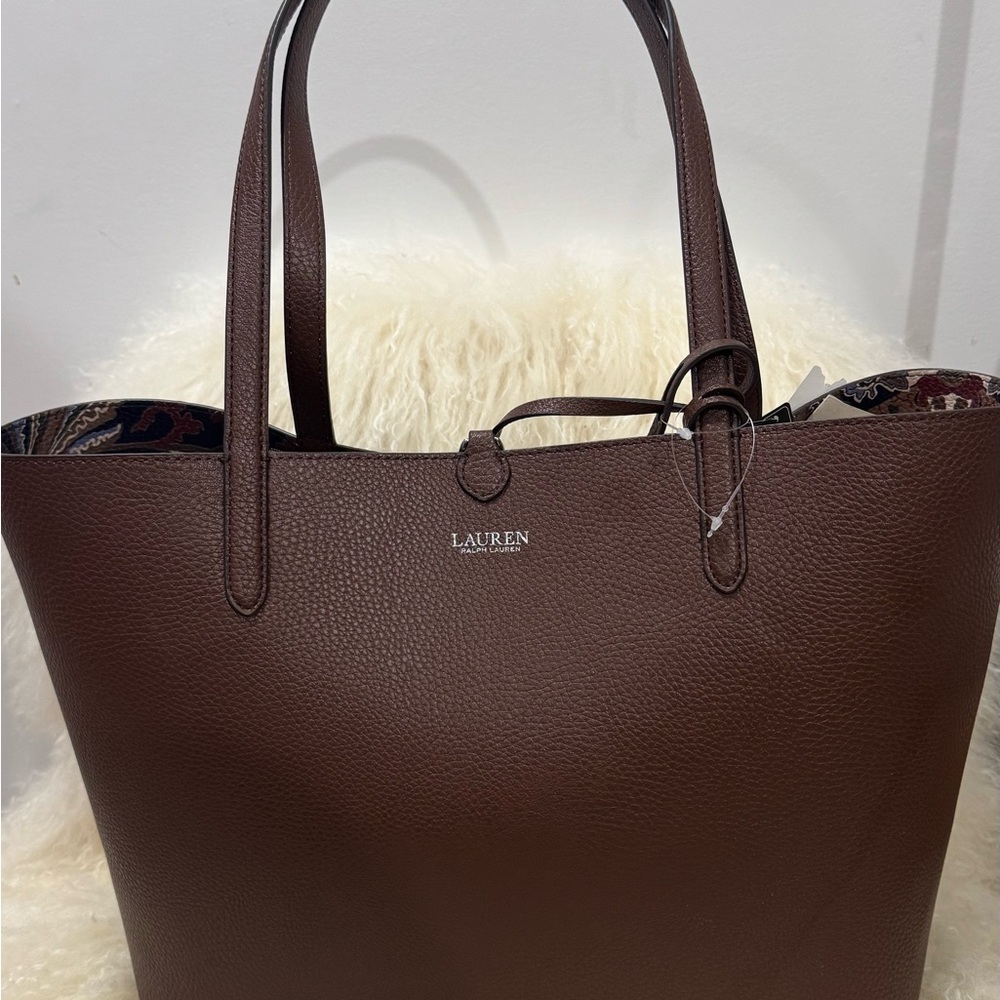 Brown Leather Structured Tote Bag